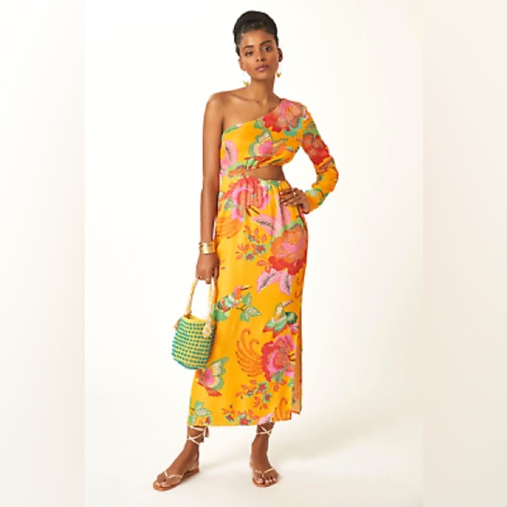 Farm Rio x Anthropologie one shoulder tropical dress size medium